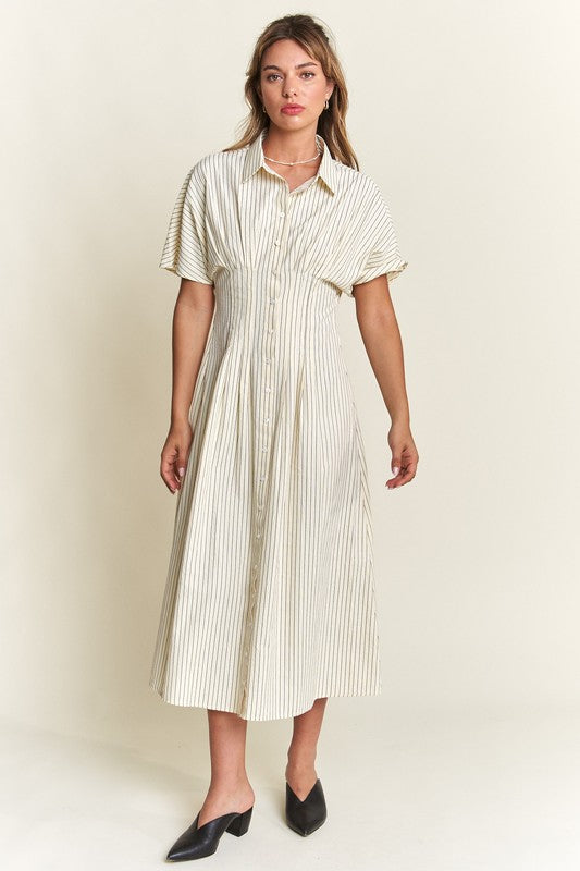 Button Front Striped Midi