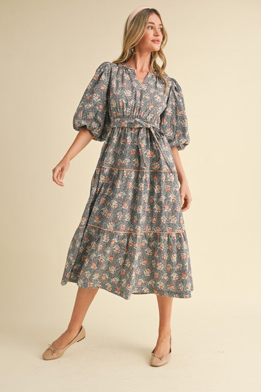 Bubble Sleeve Midi Dress