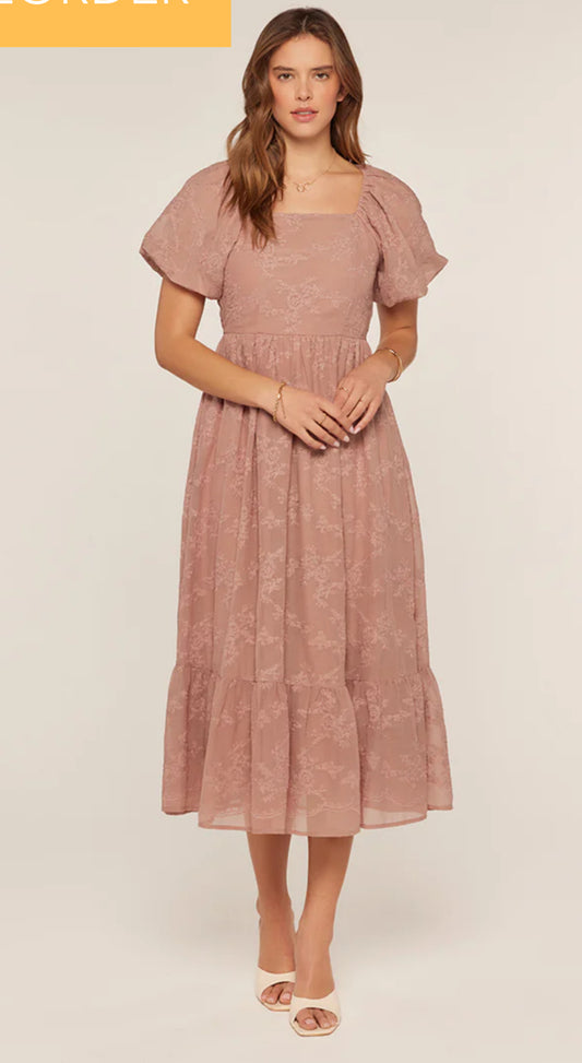 Embroidered Ruffle Sleeve Dress