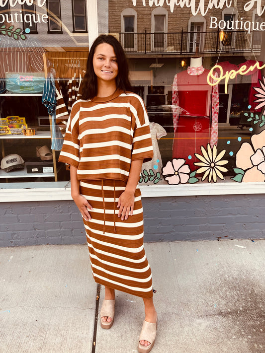 Camel Striped Sweater Set
