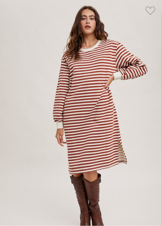 Striped French Terry Midi Dress