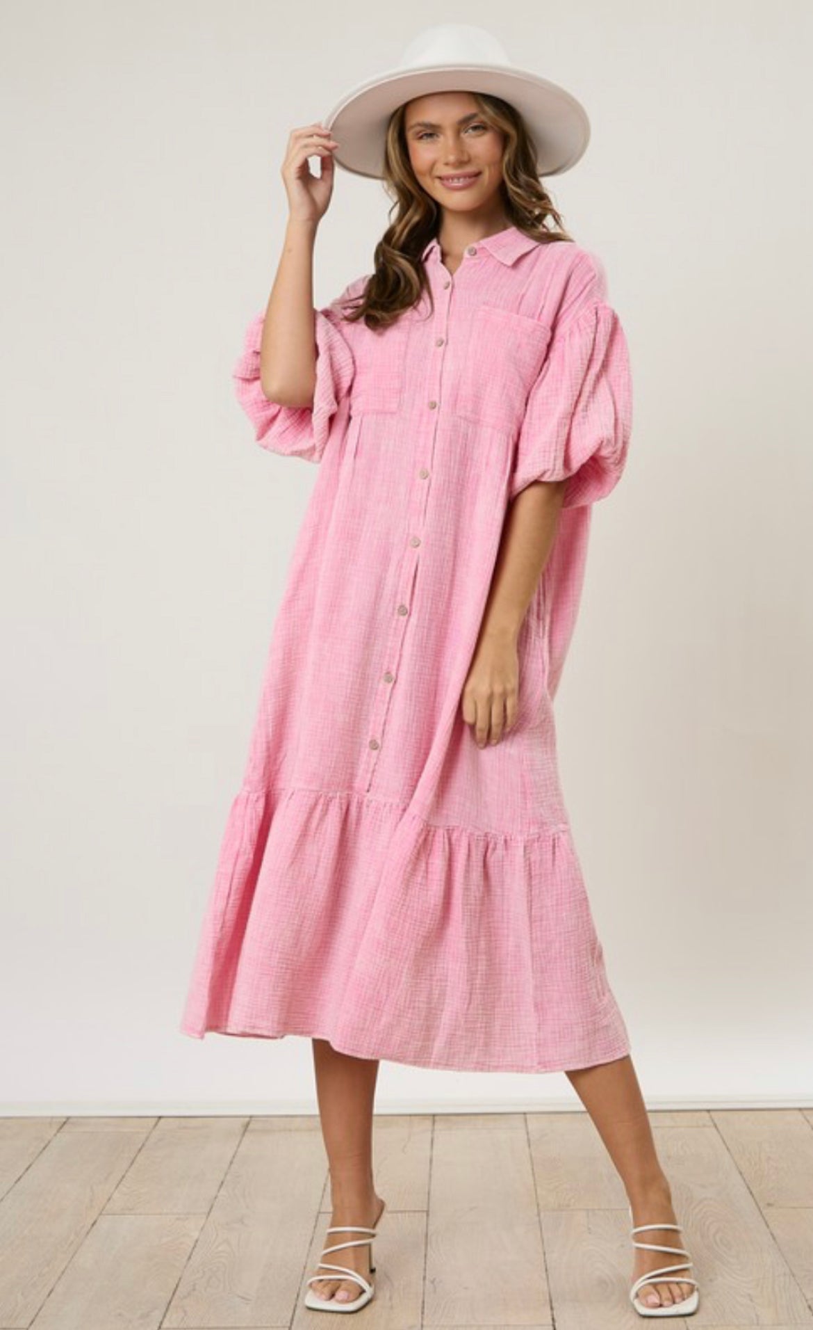 Washed Button Down Midi Dress