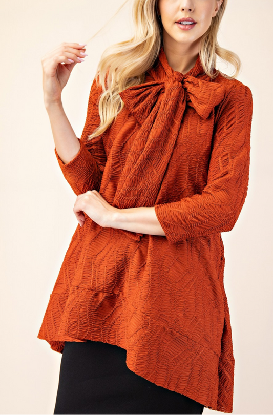 PLUS Textured Bow Tie Top