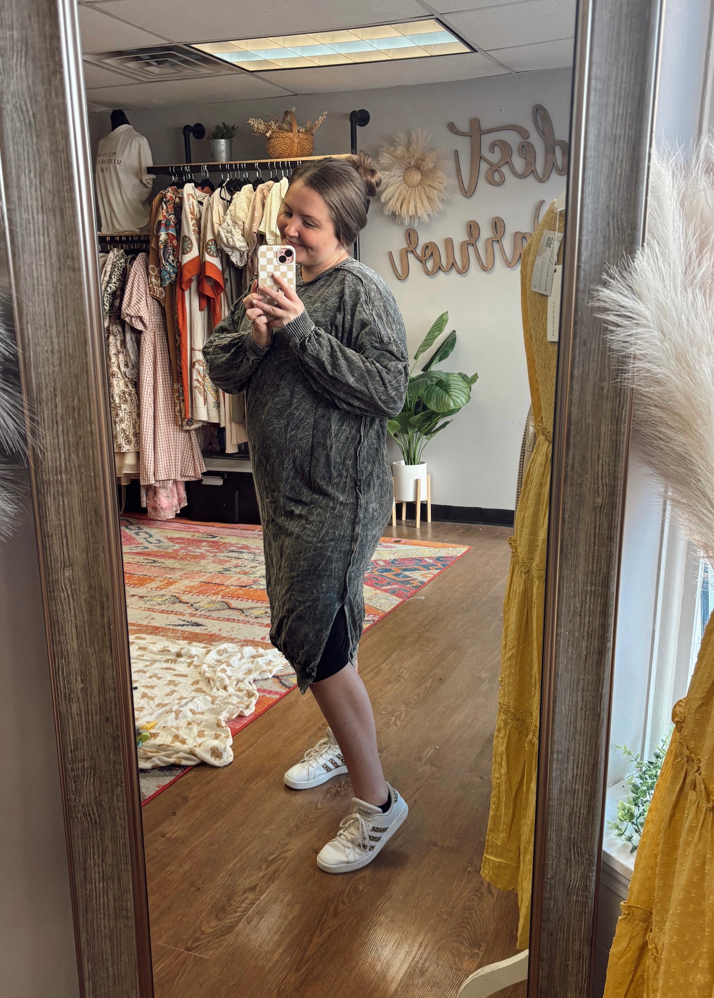 Black Acid Wash Sweatshirt Dress