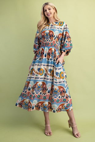 Blue Mix Print Midi