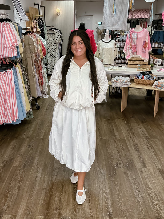 Cream Balloon Skirt Midi Set