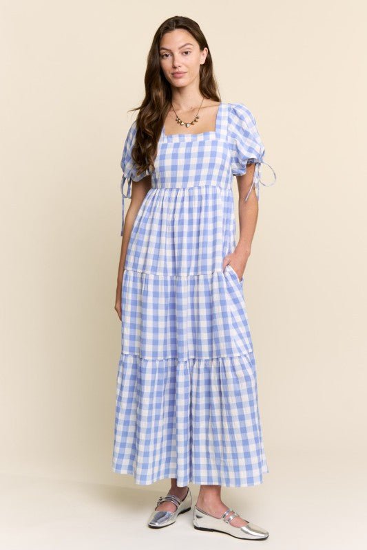 Blue Checkered Maxi Dress
