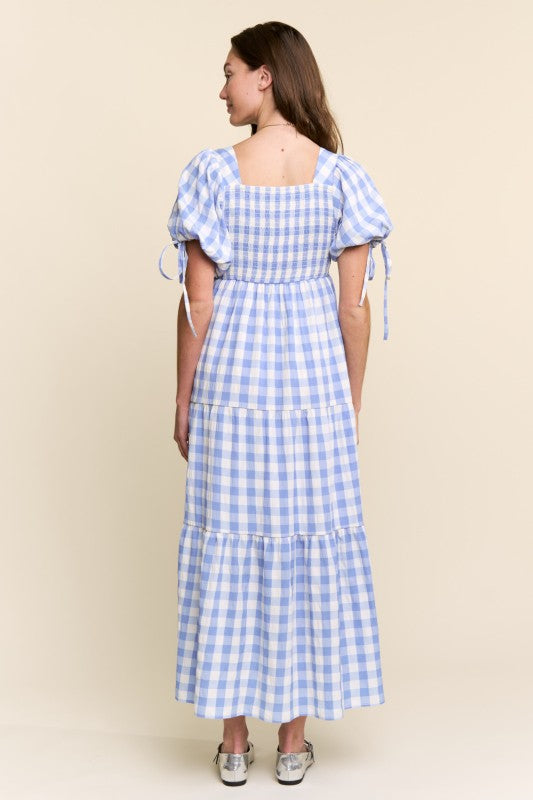 Blue Checkered Maxi Dress
