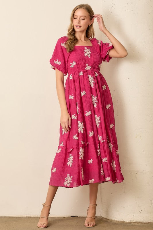Pink Embroidered Maxi