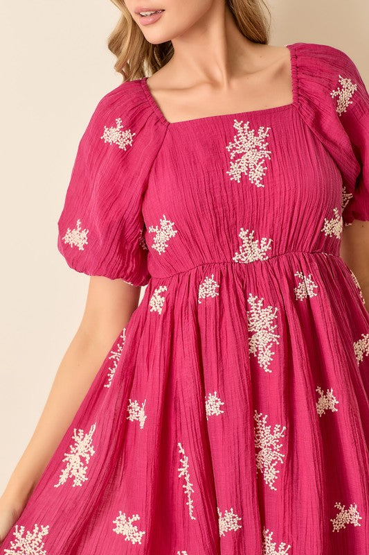 Pink Embroidered Maxi