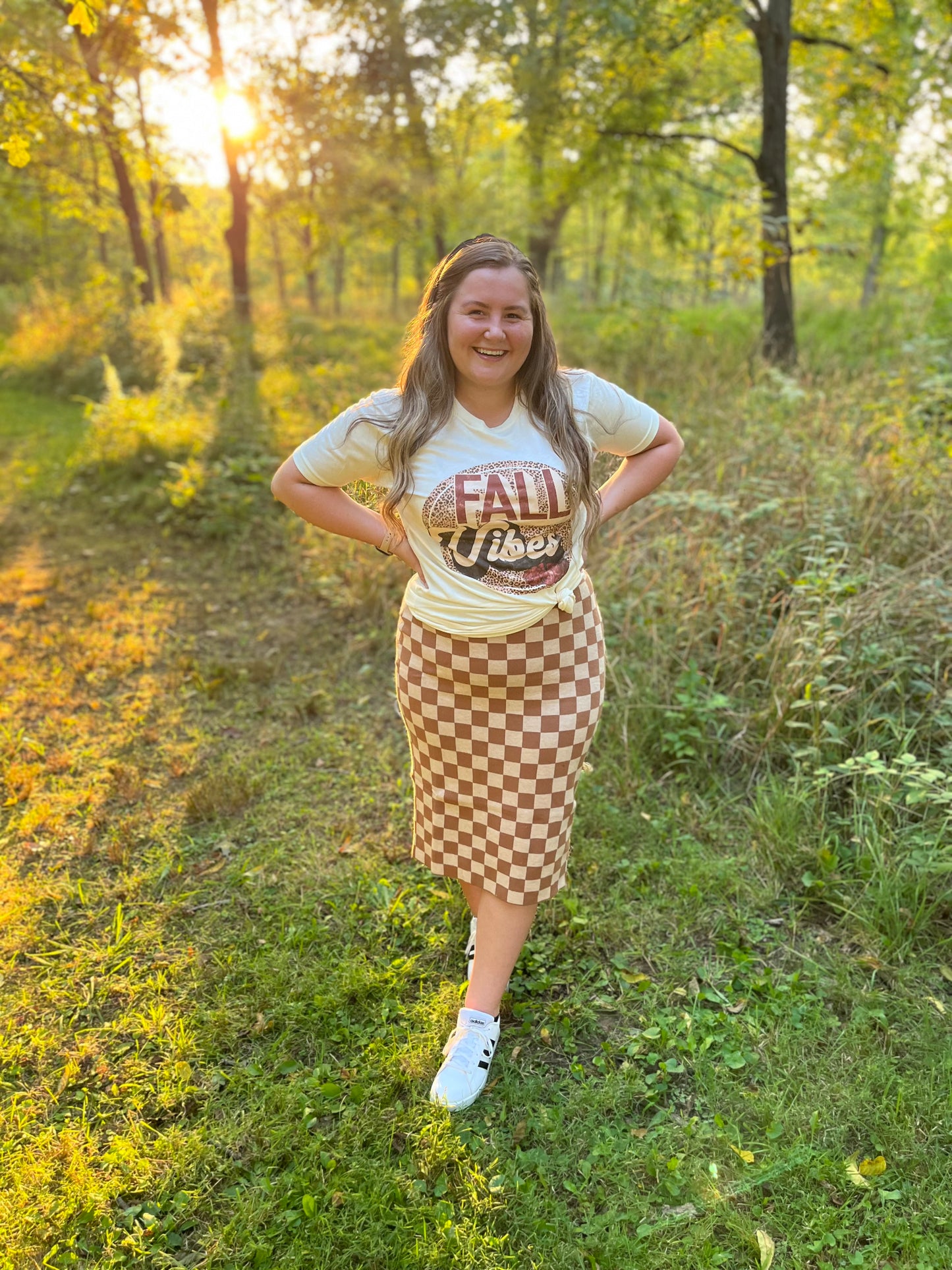 Checkered Print Midi Skirt