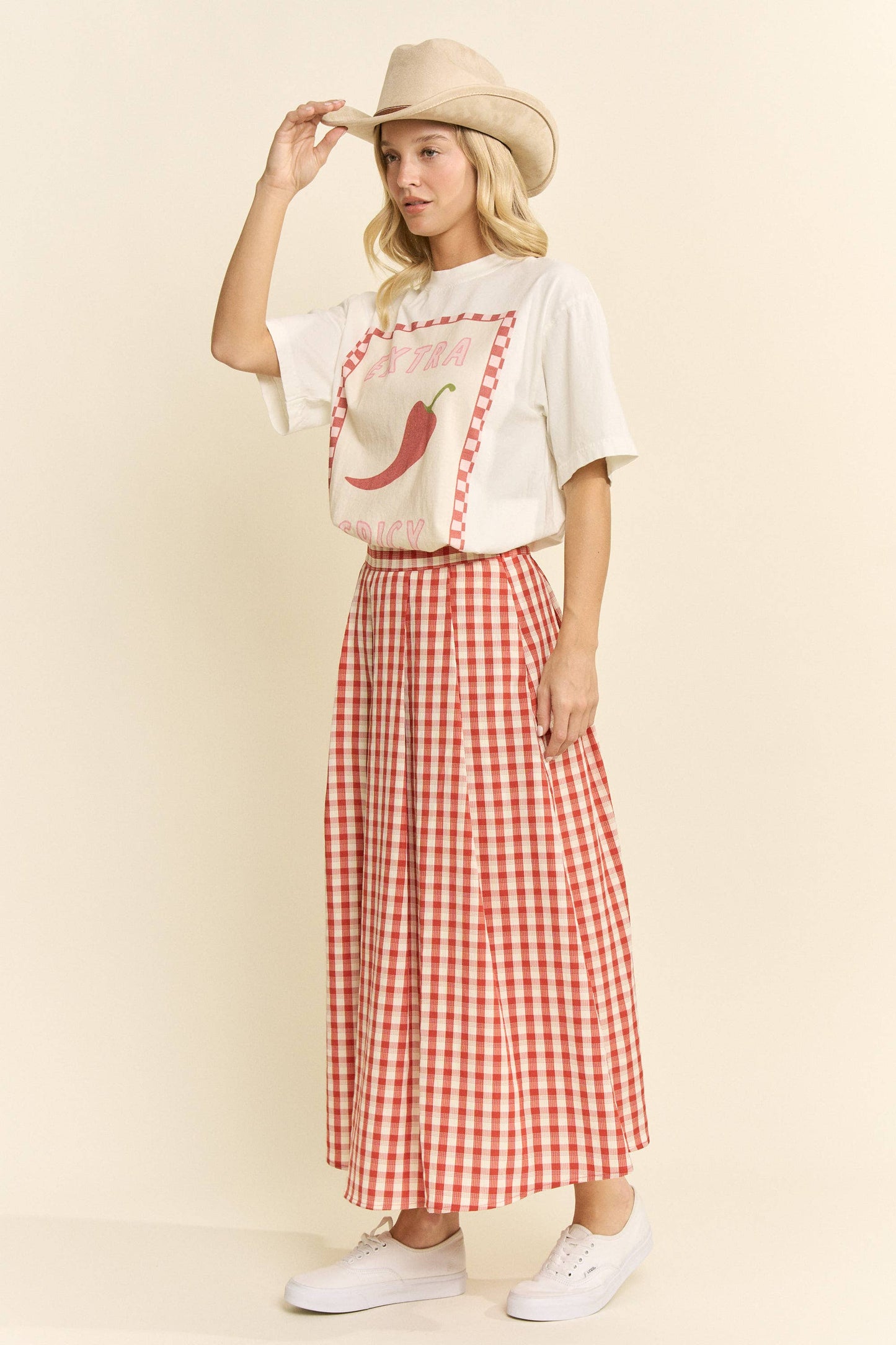 Gingham Check Pleated Midi