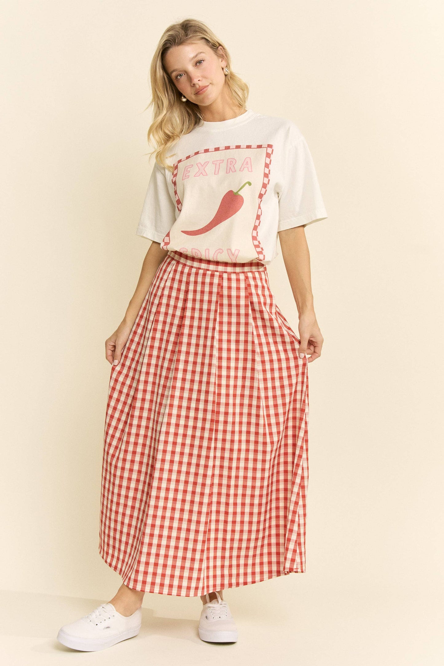 Gingham Check Pleated Midi