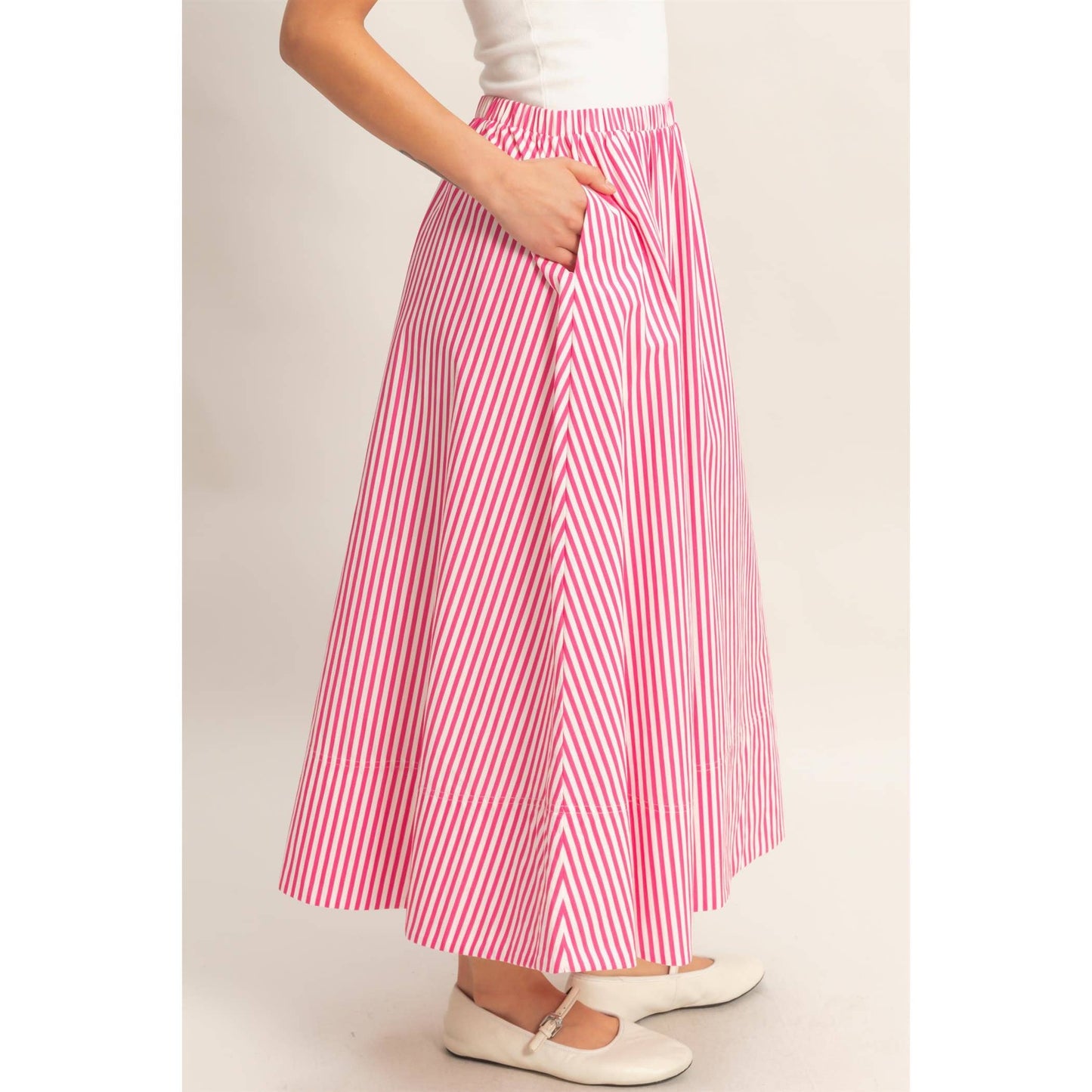 Striped Elastic Midi Skirt