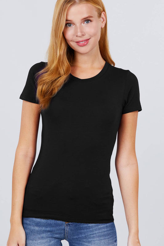 Basic Cotton Crew Fitted Tee- Black